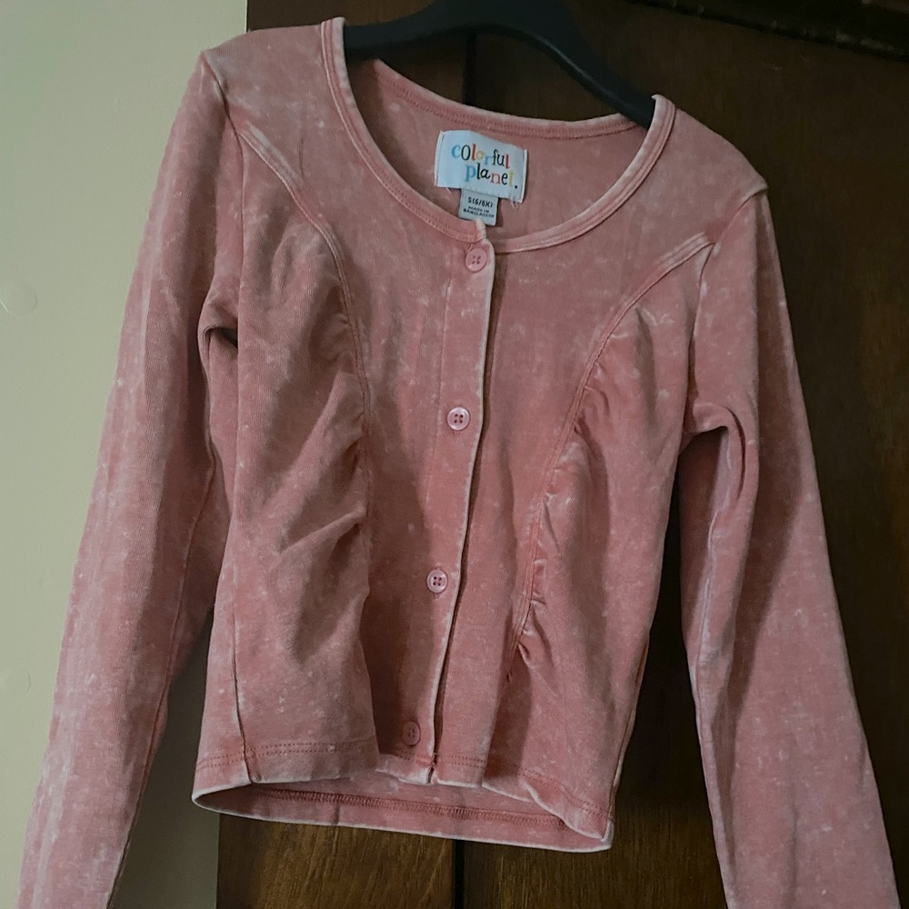 Colorful Planet Girls Long Sleeve Rouched Top - Size S (6/6X). NWT. Coral